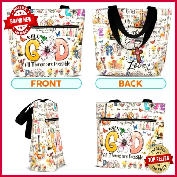 Large Waterproof Tote Bag with Zipper Pockets for Work Laptop - Picture 6 of 6